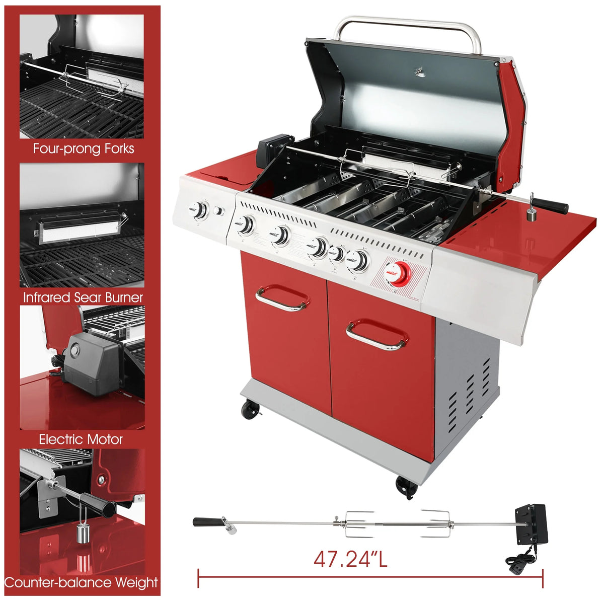 5-Burner Gas Grill with Rotisserie Kit O5972