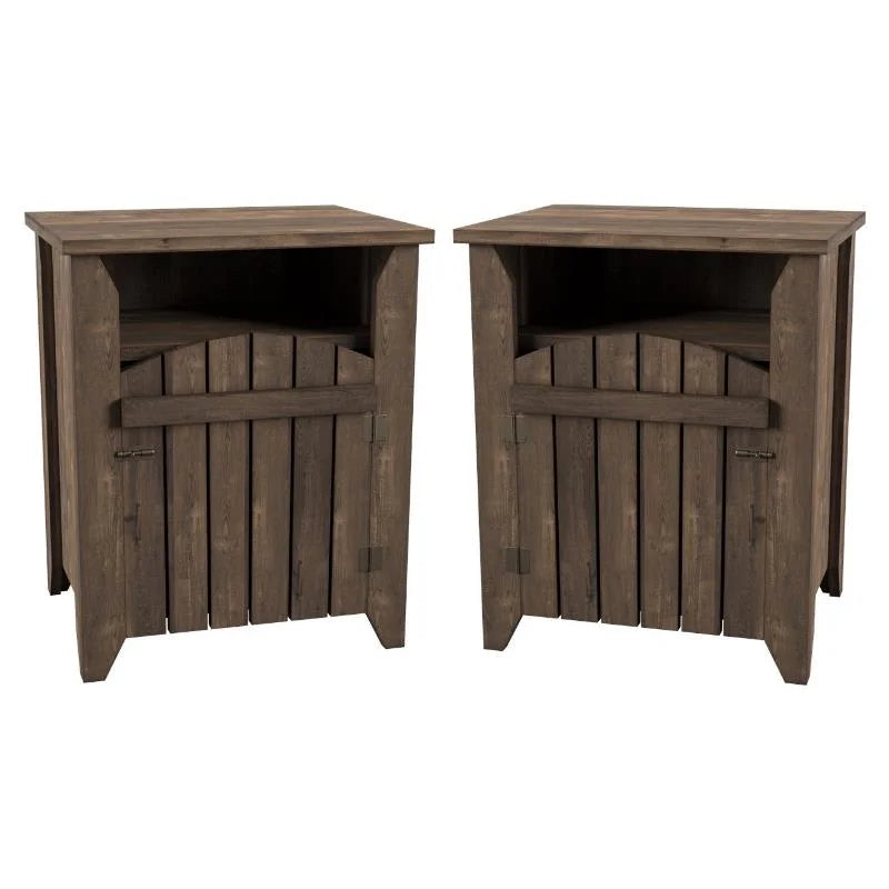 Rustic Wood Storage End Table Set of 2 I6159