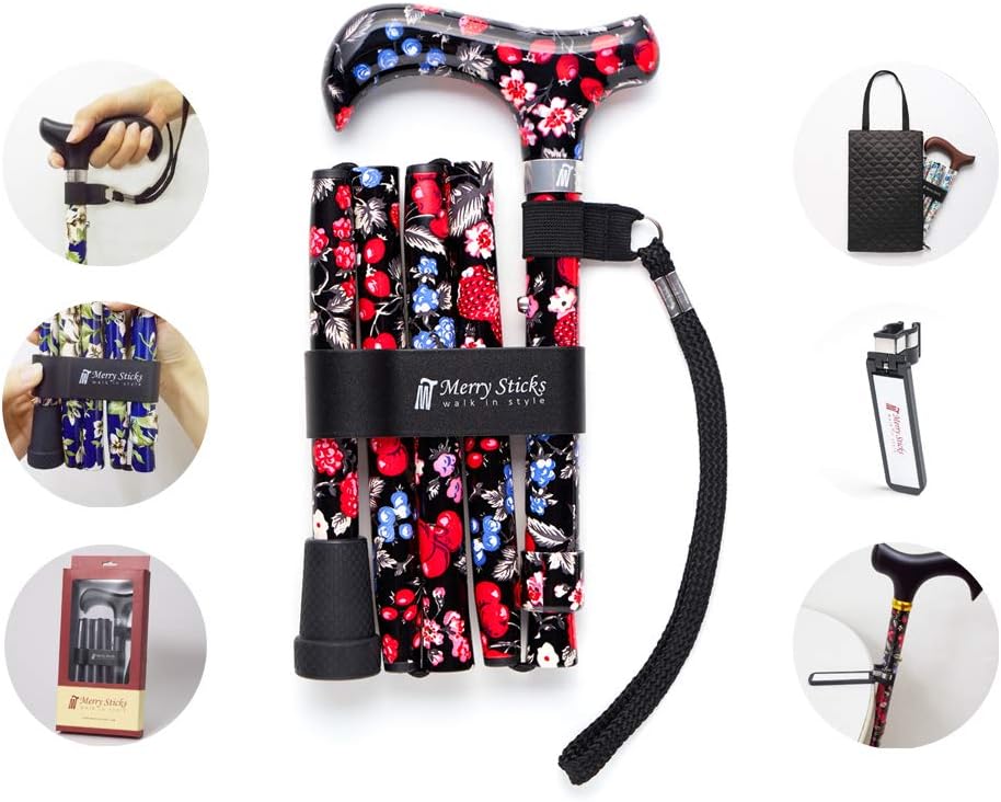 Folding Adjustable Walking Cane with Cane Bag and Reflective Cane Holder Q65215