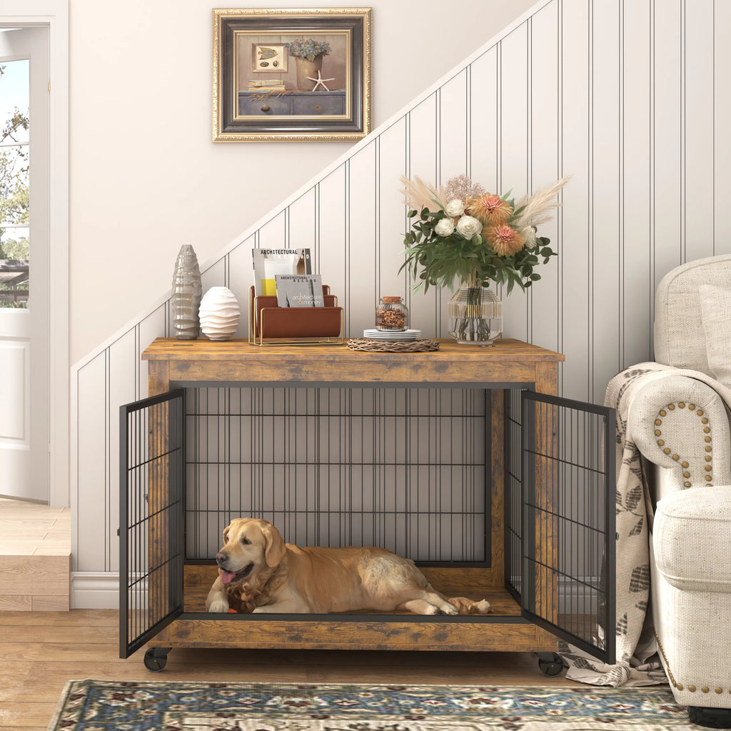 Wooden Dog Crate with Double Doors and Lift Top A927