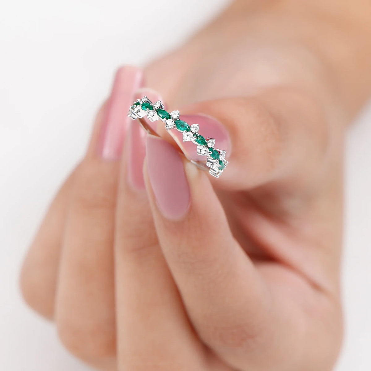 Marquise Emerald Ring with Diamond, 925 Sterling Silver M53263