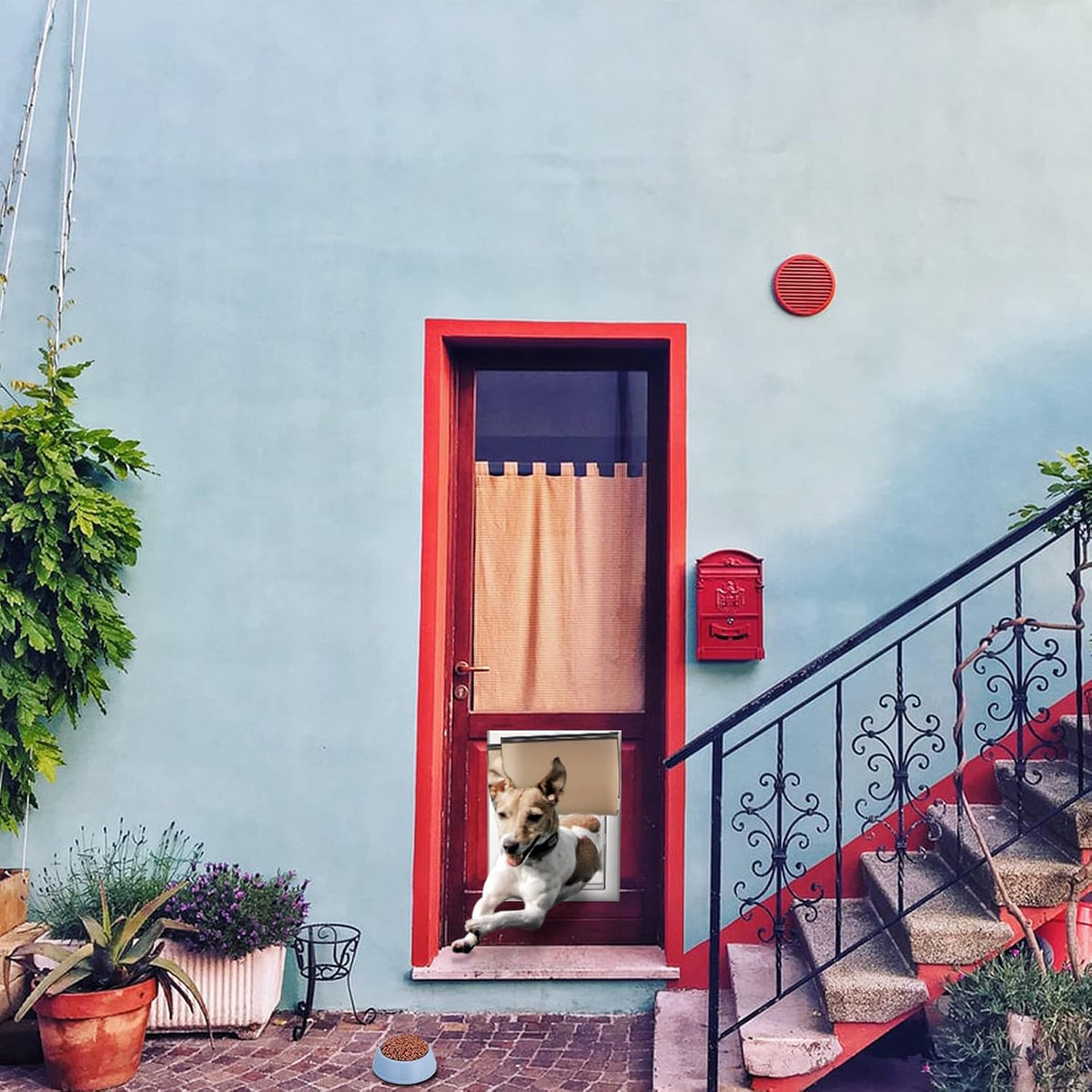 Dog Door with Slide-in Lock Panel and Magnetic Double Flaps, Aluminum Frame Pet Door (Medium) J9720