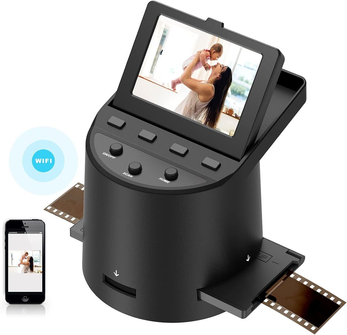 Wireless Digital Film Scanner with 22MP, Converts 35mm, 126, 110, Super 8 Films, Slides, Negatives to JPEG, Tilt-Up 3.5 Large LCD, Transfer Pictures to Phones Via WiFi Connection, MAC &PC Compatible A401
