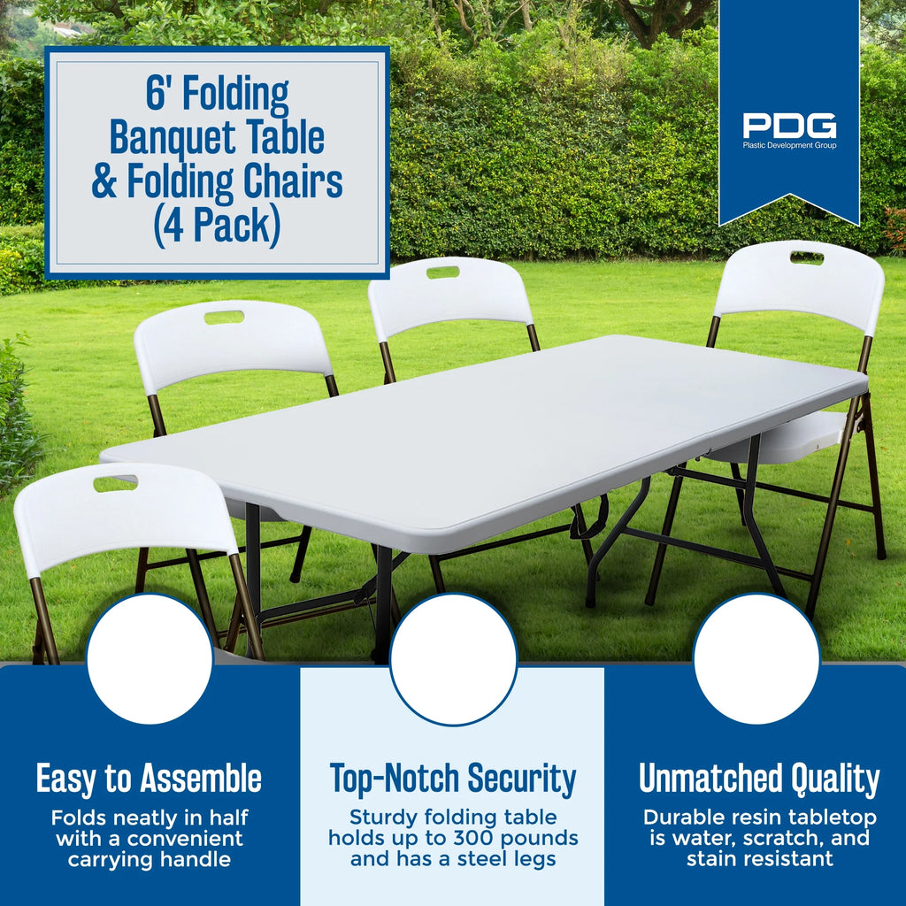 6' Folding Banquet Table & Folding Chairs (4 Pack) U189736