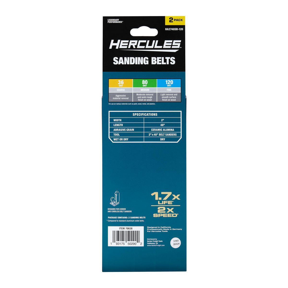 2 in. x 48 in. 120-Grit Ceramic Alumina Sanding Belts, 2-Pack X1946