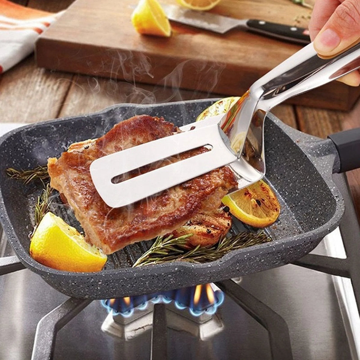 Stainless Steel Double-Sided Shovel Clip Kitchen Tongs V7785