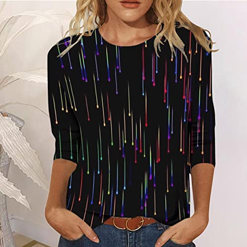 Summer Outfits for Women Casual Fashion Printing Crew Neck Three Quarter Sleeve V481573