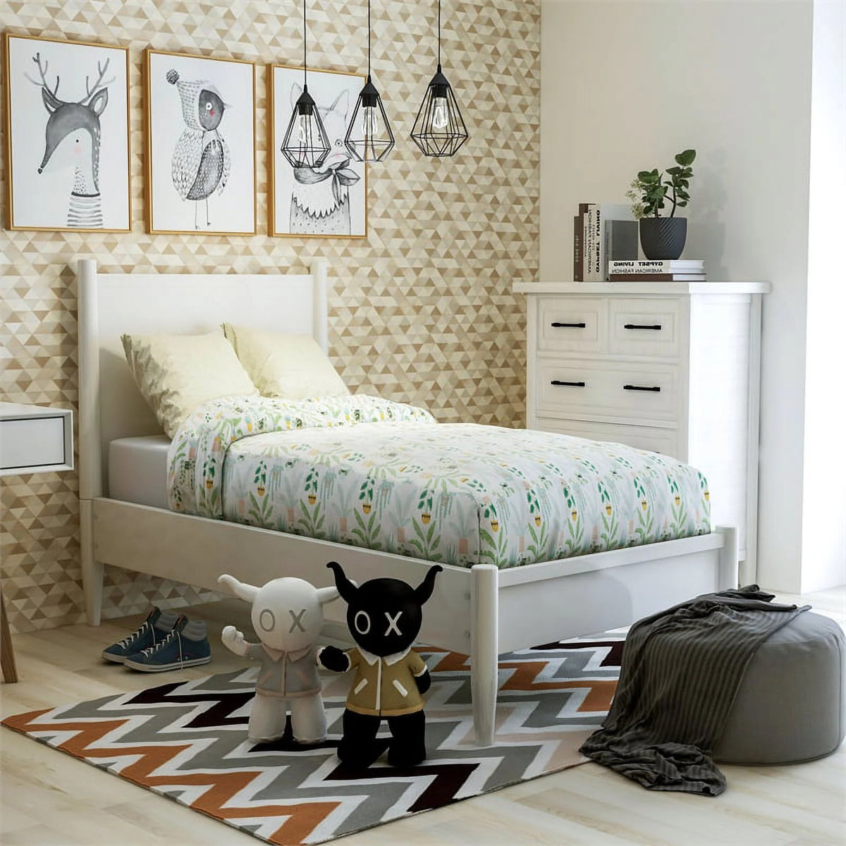 White Twin Platform Bed with Memory Foam Mattress A161104