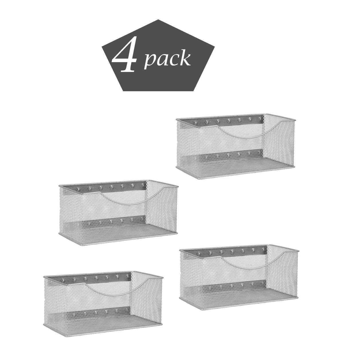 Silver Wire Mesh Magnetic Storage Basket 4 Pack N472837