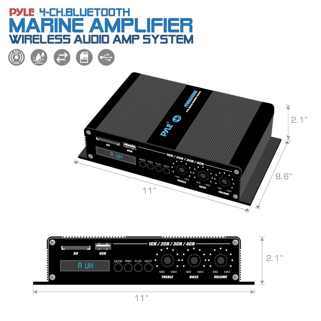 400 Watt 4-Channel Weather Resistant Marine Amplifier H7733