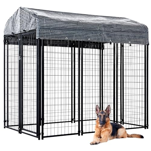 Large Outdoor Dog Kennel with Roof Cover Heavy Duty Welded Wire Steel Q1157