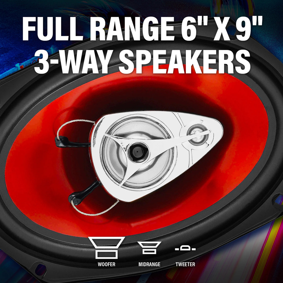 6 x 9 inch 3 Way Coaxial Car Speakers, Sold in Pairs T4603
