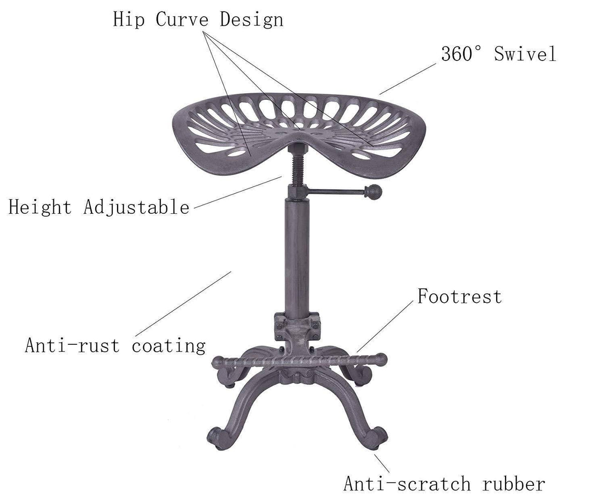 Rustic Industrial Farmhouse Tractor Seat Adjustable Bar Stool D281