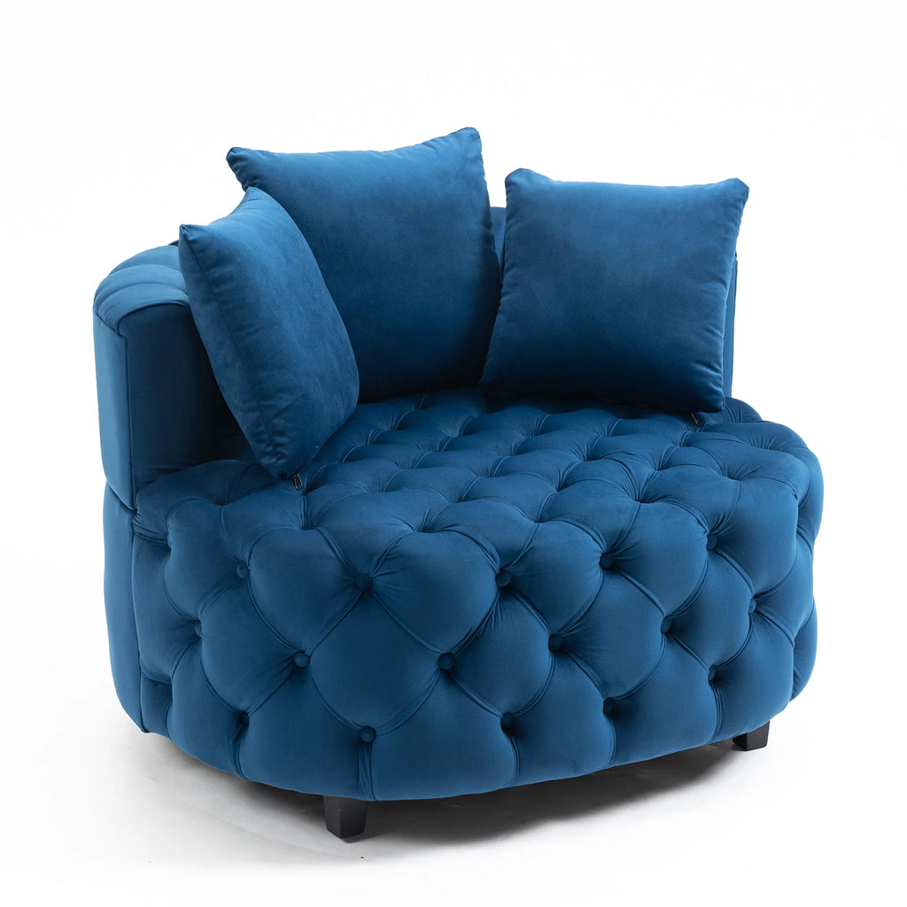 Navy Blue Velvet Oversized Barrel Accent Chair with 3 Pillows O59717