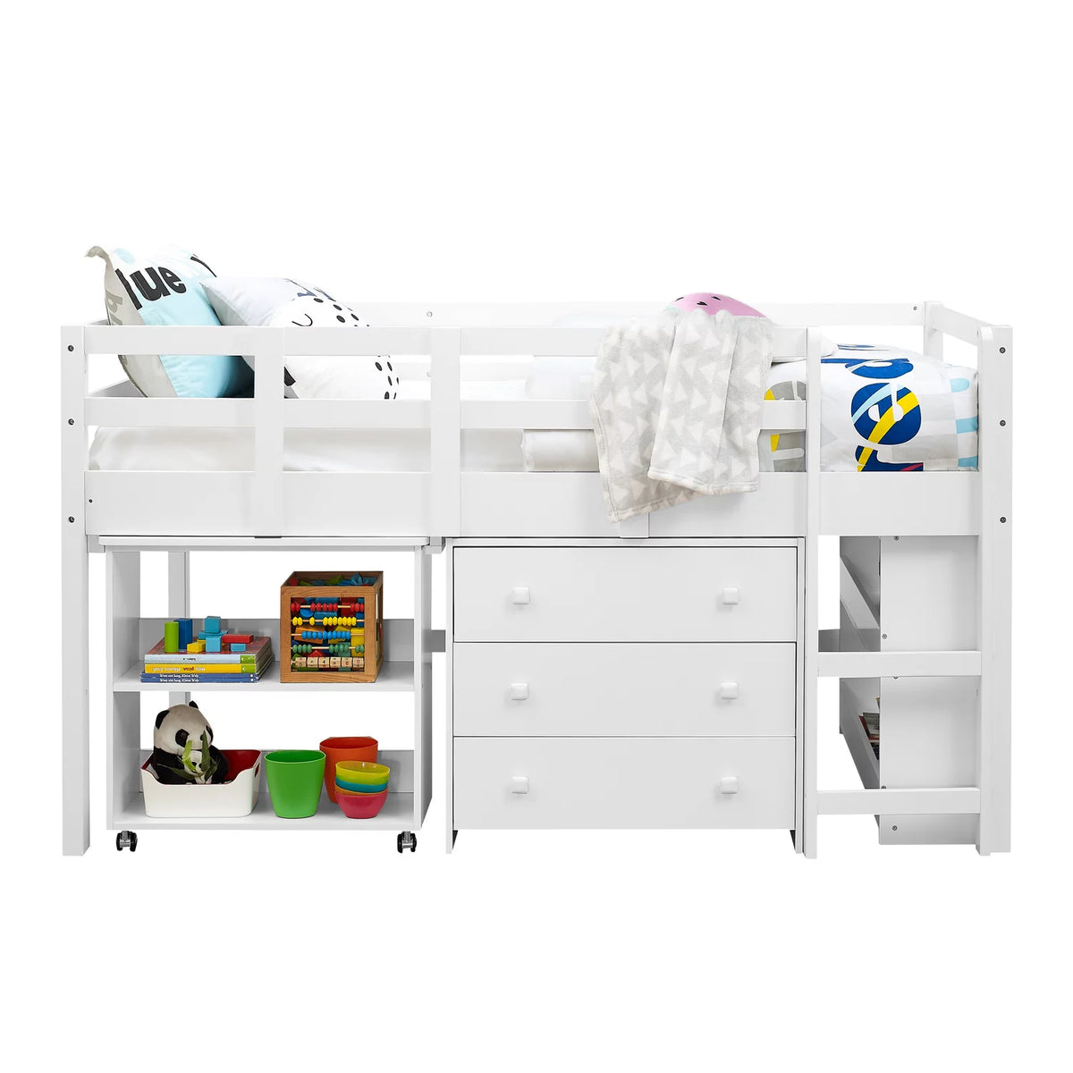 Twin Low Loft Bed with Desk, White T124473