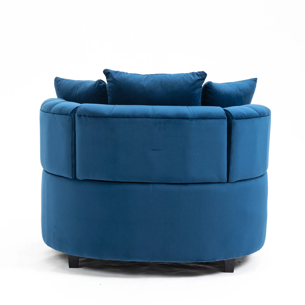 Navy Blue Velvet Oversized Barrel Accent Chair with 3 Pillows O59717