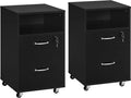 2pcs Mobile File Cabinet Letter Size Filing Cabinet with Printer Stand Black Rustic Brown A8056