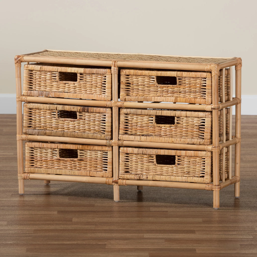 Natural Brown Rattan 6-Drawer Storage Cabinet H50526