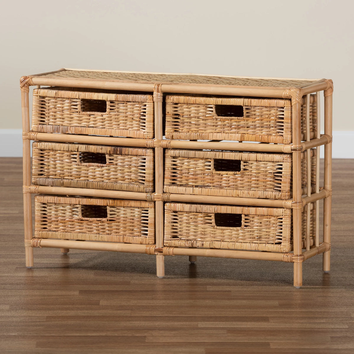 Natural Brown Rattan 6-Drawer Storage Cabinet H50526