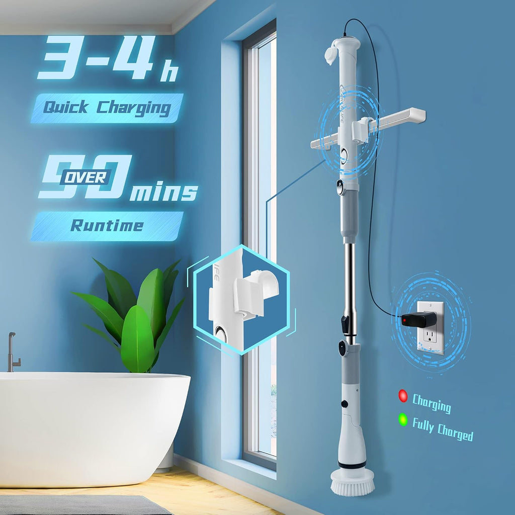 Cordless Electric Spin Scrubber with 4 Replaceable Brush Heads A78365