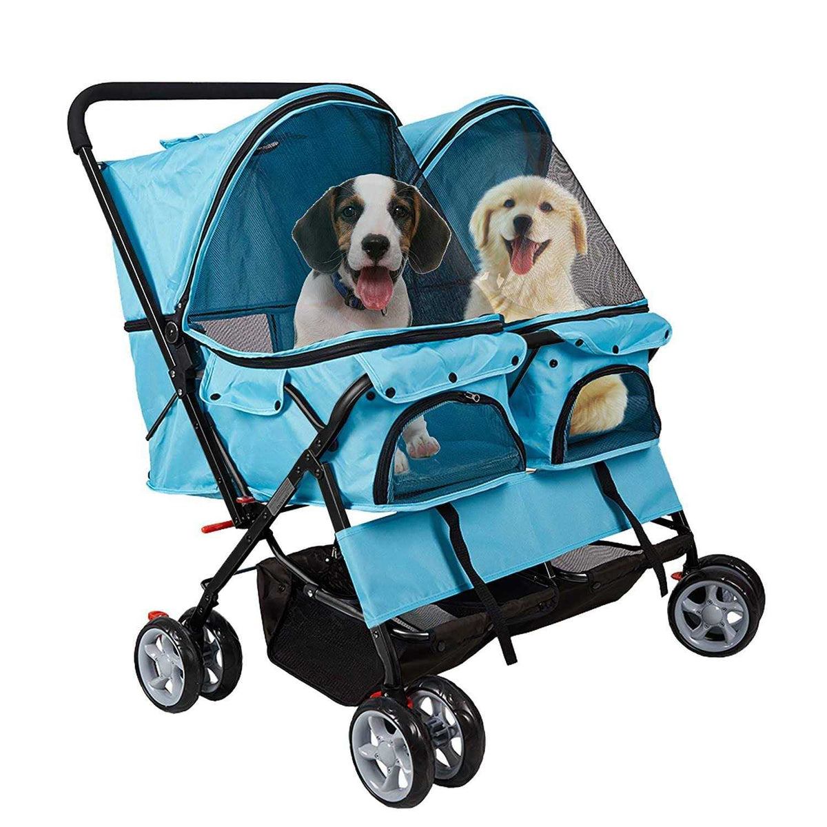 Double Pet Stroller Foldable Two-Seater Carrier Strolling Cart S958421