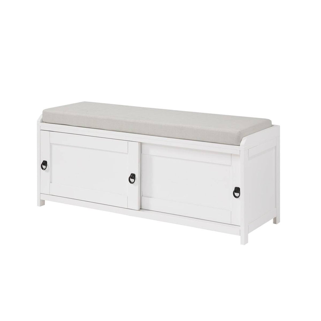 White Wood Storage Bench with 2 Cabinets S1718
