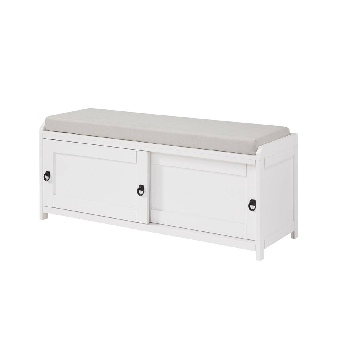 White Wood Storage Bench with 2 Cabinets S1718