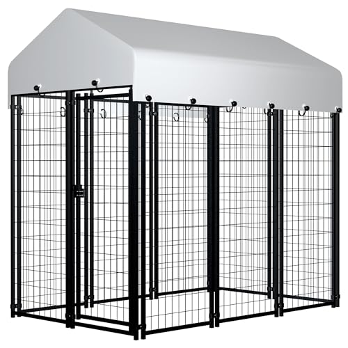 Large Outdoor Dog Kennel with Roof Cover Heavy Duty Welded Wire Steel Q1157