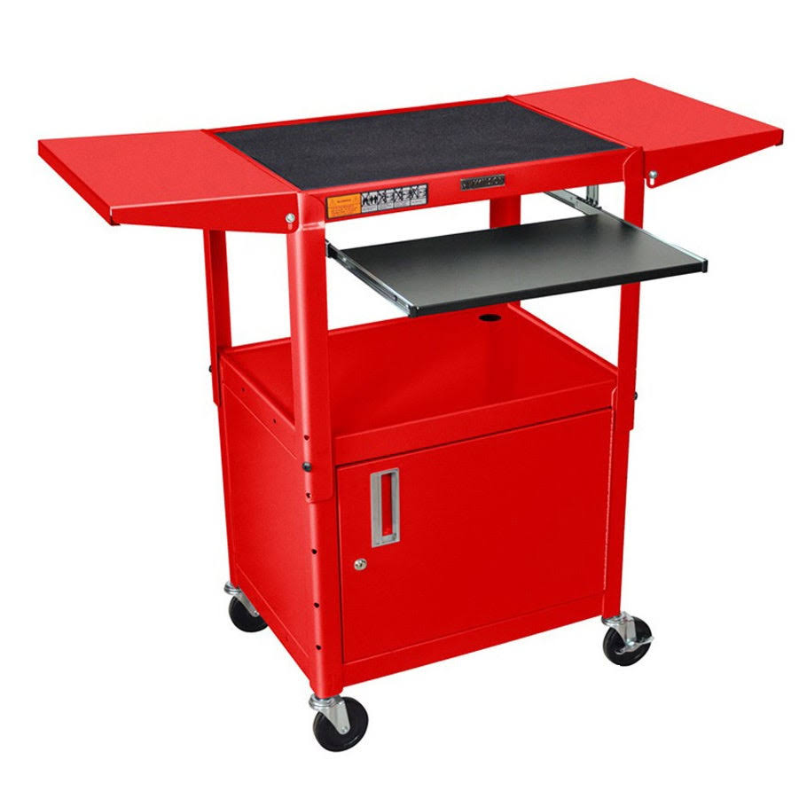 Blue Drop-Leaf Swivel Steel Utility Cart with Keyboard Shelf and Cabinet N686