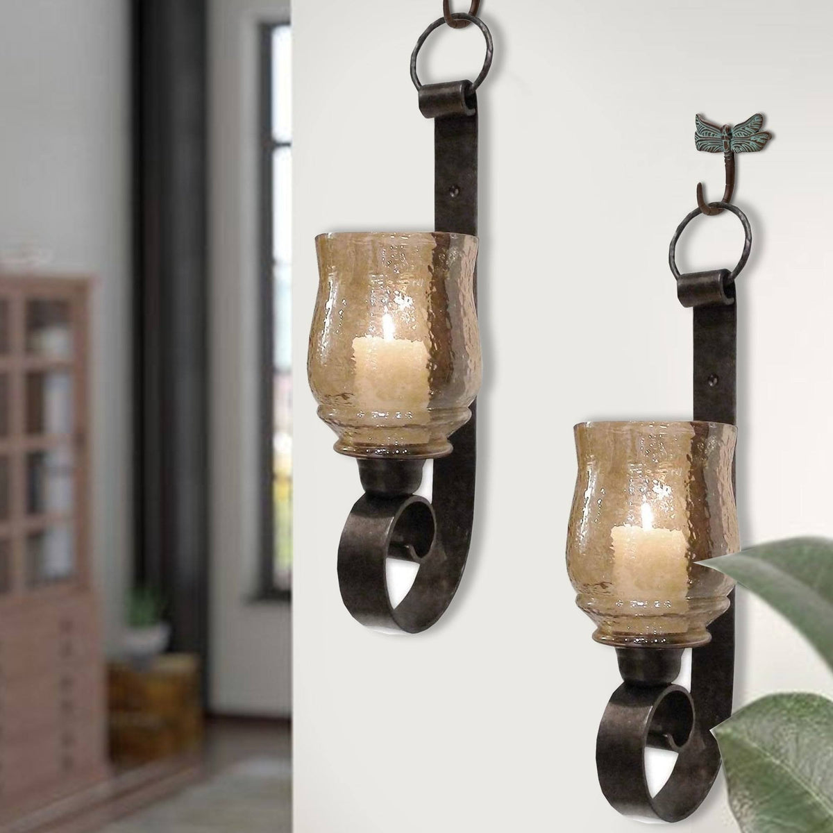 Set of 2 Bronze Wall Mounted Candle Holder Sconce I678