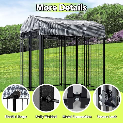 Large Outdoor Dog Kennel with Roof Cover Heavy Duty Welded Wire Steel Q1157