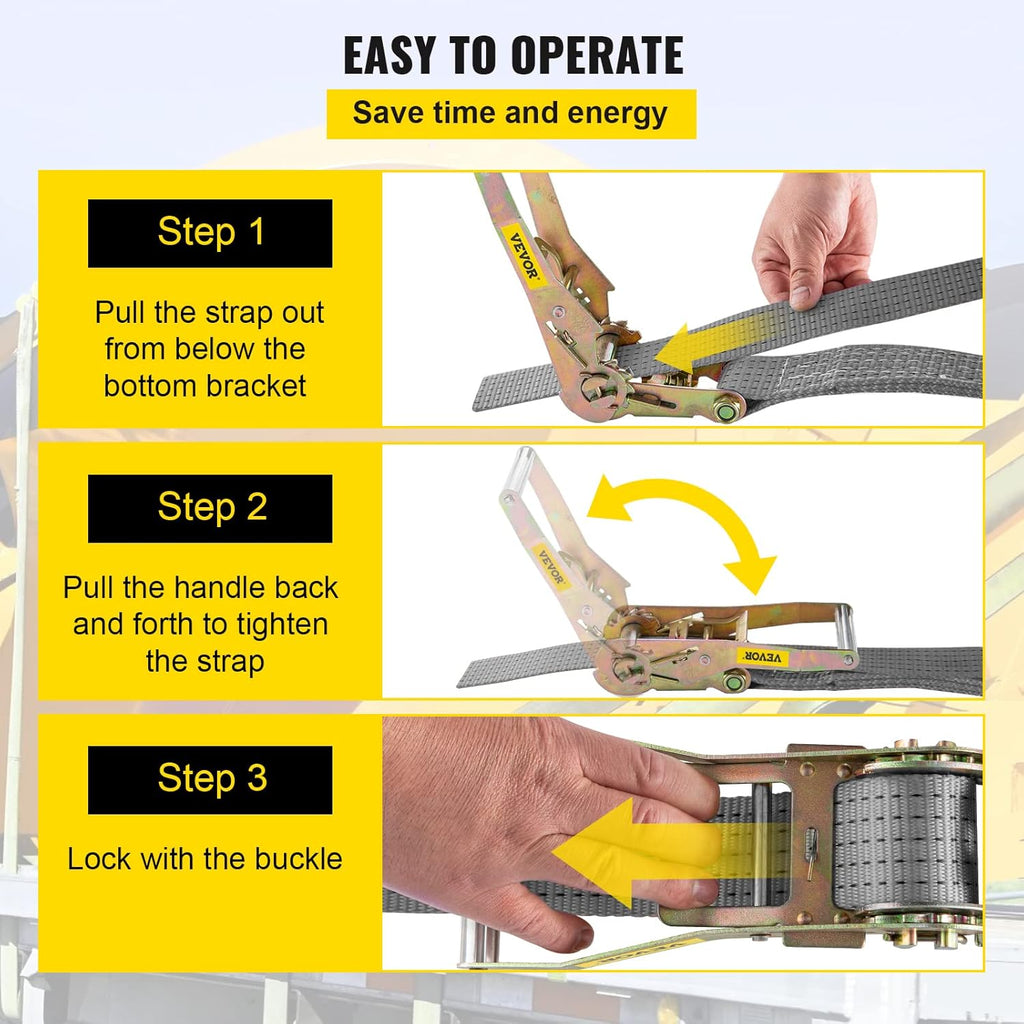12 Pcs Polyester Ratchet Tie Down Strap Kit Grey A4482