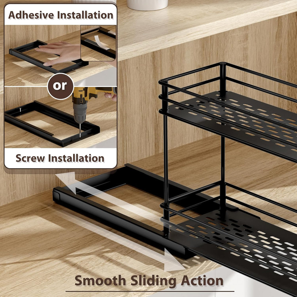 2-Pack 2-Tier Pull Out Spice Rack Organizer, 5.3''W x 10.4''D x 8.9''H Z887425