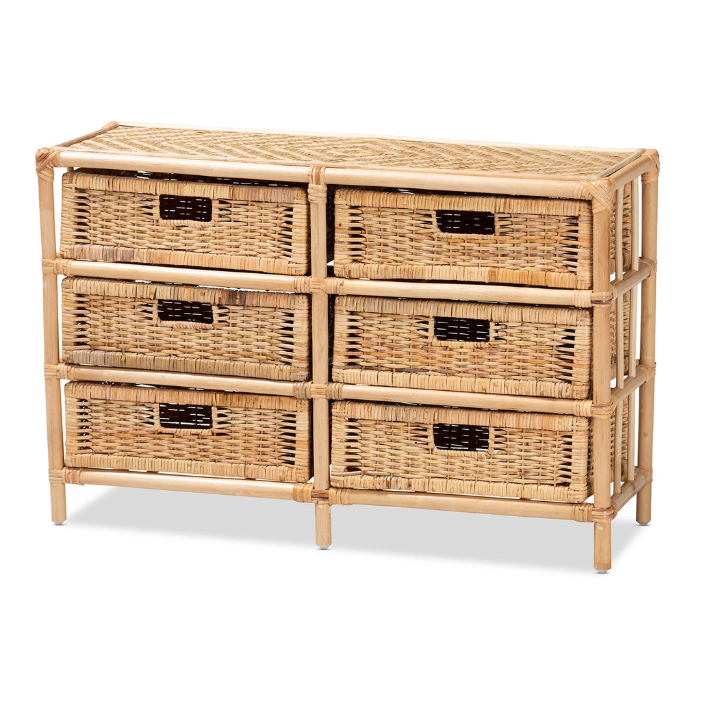 Natural Brown Rattan 6-Drawer Storage Cabinet H50526