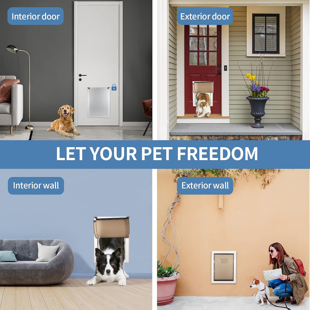 Dog Door with Slide-in Lock Panel and Magnetic Double Flaps, Aluminum Frame Pet Door (Medium) J9720