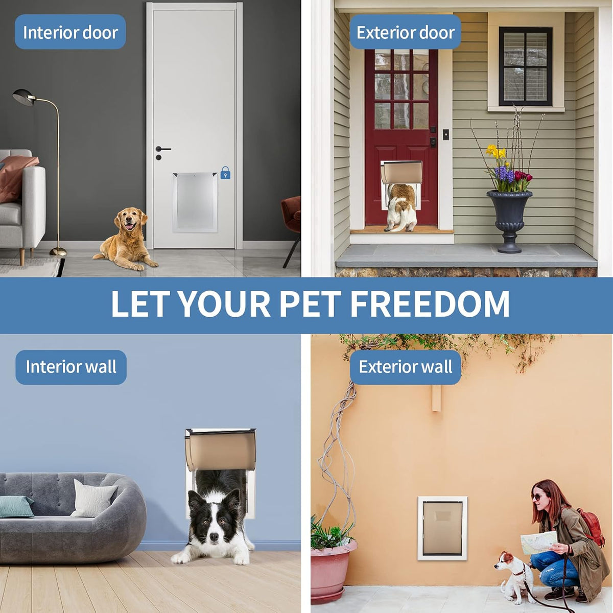 Dog Door with Slide-in Lock Panel and Magnetic Double Flaps, Aluminum Frame Pet Door (Medium) J9720
