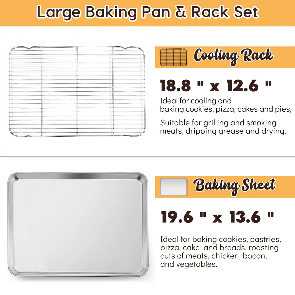 Set of 4 Stainless Steel Baking Sheet and Rack T520