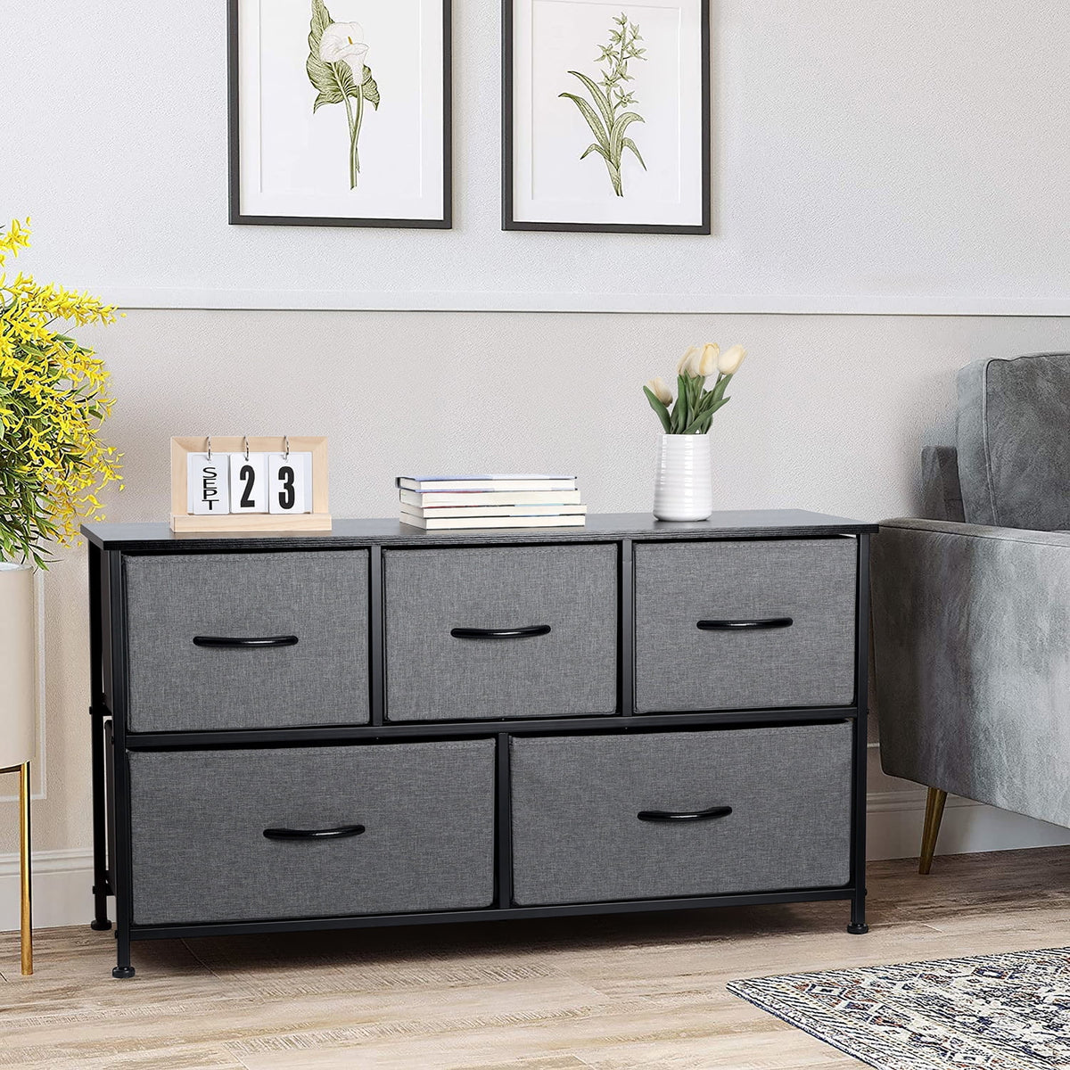 5 Drawer Fabric Dresser with Wood Top N6529