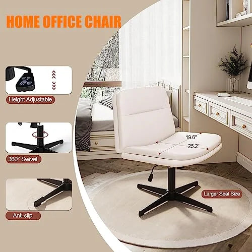 Cream Armless Wide Seat Ergonomic Office Chair H4951