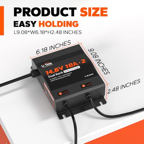 2-Bank 10A Dual Smart Battery Charger 14.6V LiFePO4 AC-DC Charger with LED Indicator I3485