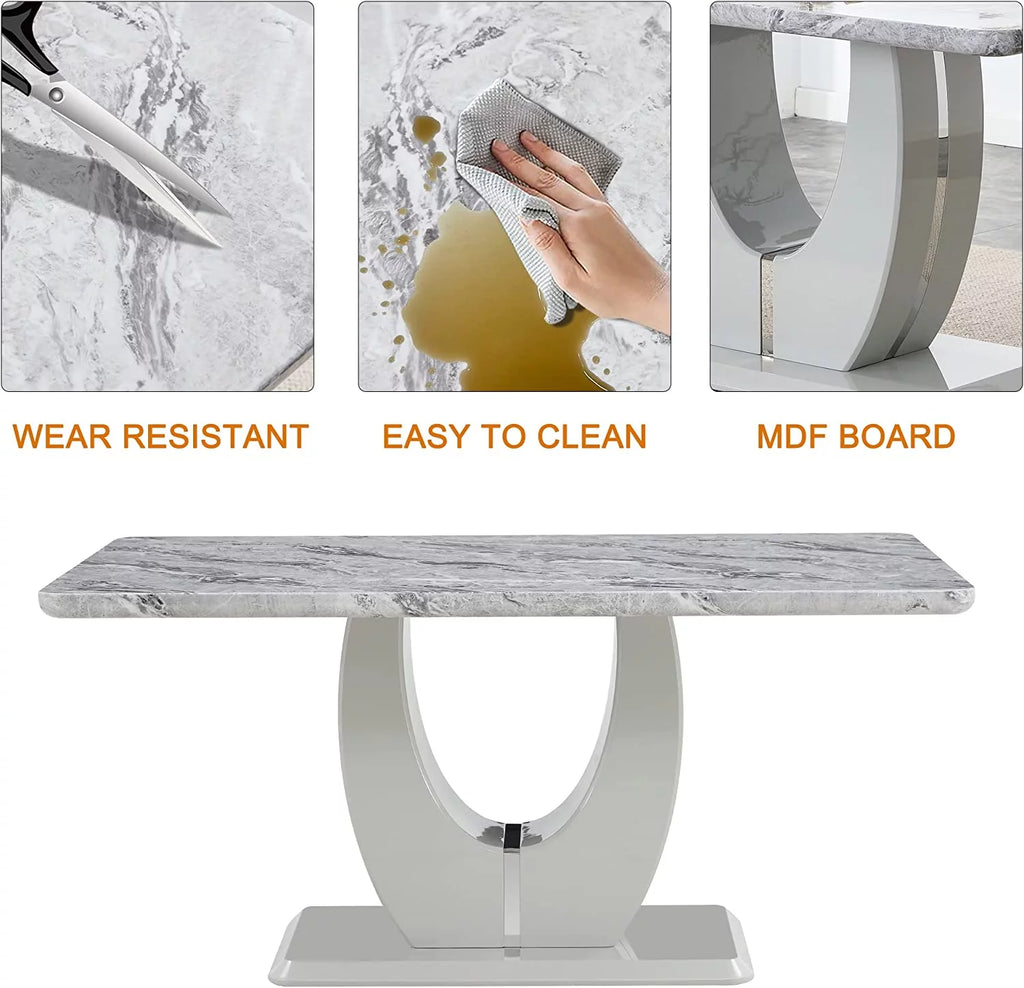 63" Faux Marble Dining Table Set Set of 6 A658406