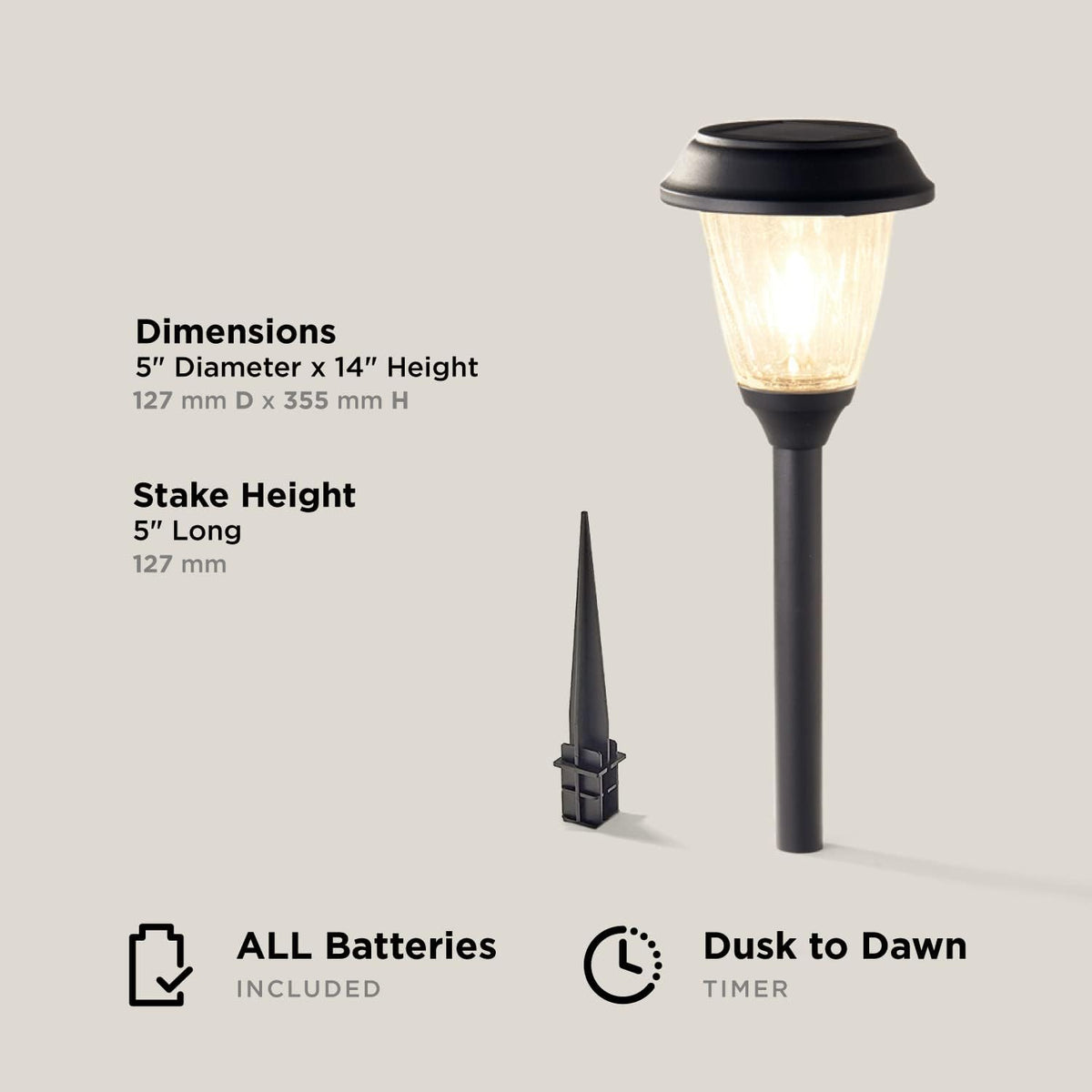 4 Pack Warm White Black Metal Glass Solar Path Lights J99587