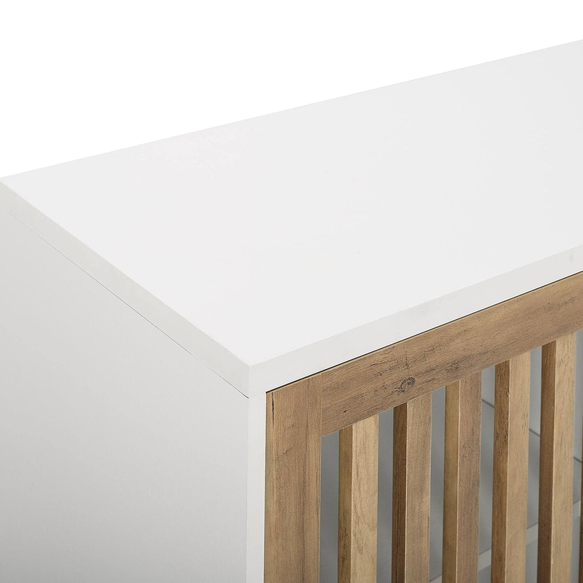 36x22 Two Shelf Laminate and Metal Accent Cabinet White with Rustic Oak D418