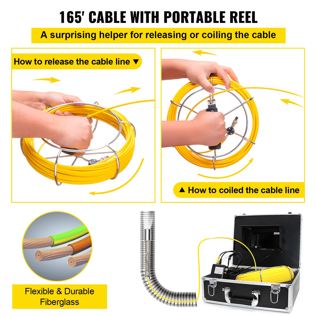 165' Cable Waterproof IP68 Sewer Camera with 512Hz Sonde Transmitter & Receiver O74103