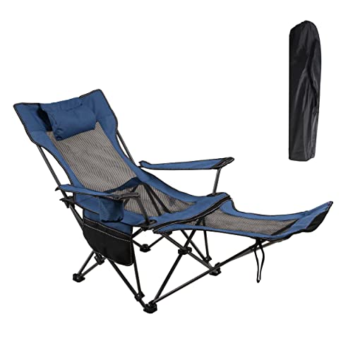 Camping Folding Chair with Foot Rest, Cup Holder, Removable Storage Bag (Blue) I600