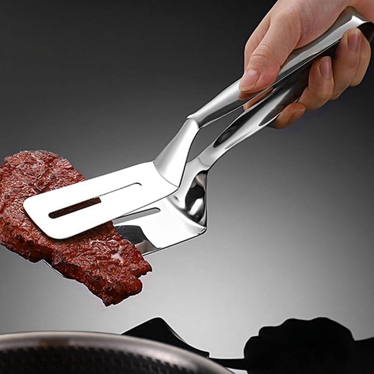 Stainless Steel Double-Sided Shovel Clip Kitchen Tongs V7785