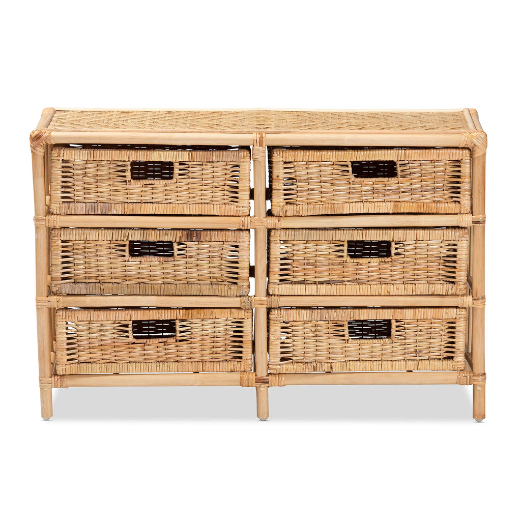 Natural Brown Rattan 6-Drawer Storage Cabinet H50526