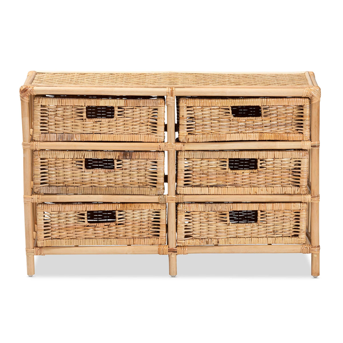 Natural Brown Rattan 6-Drawer Storage Cabinet H50526