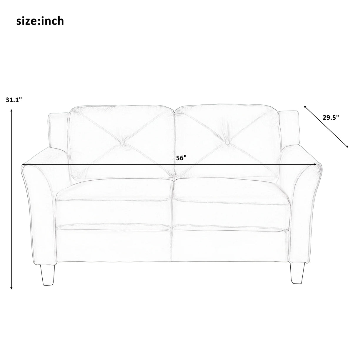 Button Tufted 3 Piece Chair Loveseat Sofa Set K5656