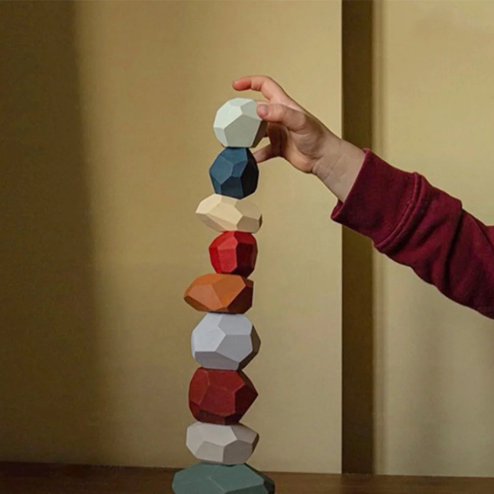 Kids Wooden Balancing Stone Stacking Building Block Toy F22344